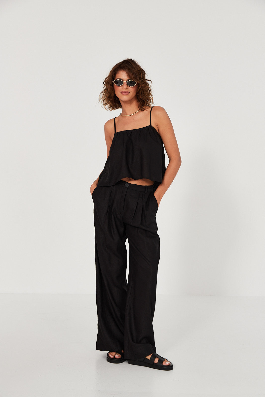 Spodnie Palazzo linen black